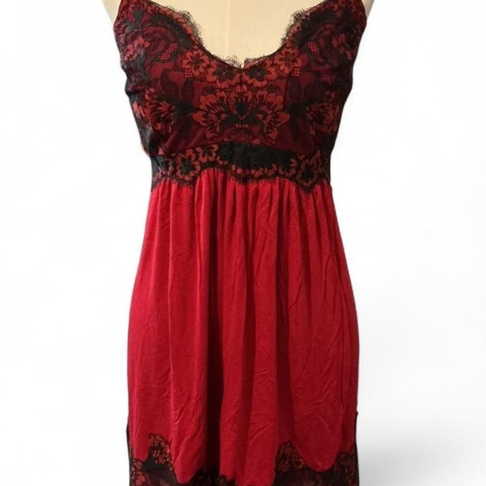 Soma Chemise Nightgown Women XXL Red Excellent Lace Trim Babydoll Sleepwear